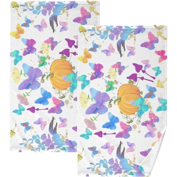 Coolnut Hand Towels Colorful Butterflies 2 PCS, Cotton Bath Towel Drying Face Hands Body Decorative Water Absorbent Lightweight Washcloth for Bathroom Ktichen Travel Gym, 16"×28"