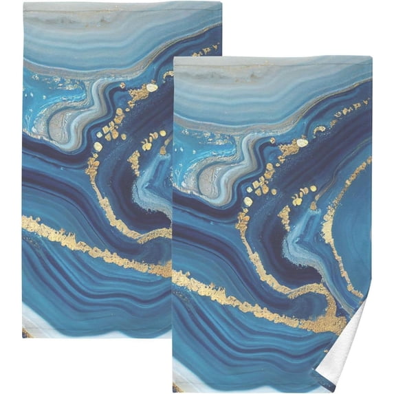 Coolnut Hand Towels Gold Blue Agate 2 PCS, Cotton Bath Towels Drying Face Hands Body Decorative Water Absorbent Lightweight Washcloth for Bathroom Ktichen Travel Gym, 16"×28"