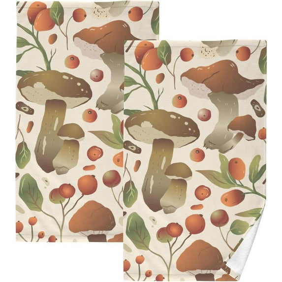 Coolnut Hand Towels Mushroom Fruit 2 PCS, Cotton Bath Towels Drying Face Hands Body Decorative Water Absorbent Lightweight Washcloth for Bathroom Ktichen Travel Gym, 16"×28"