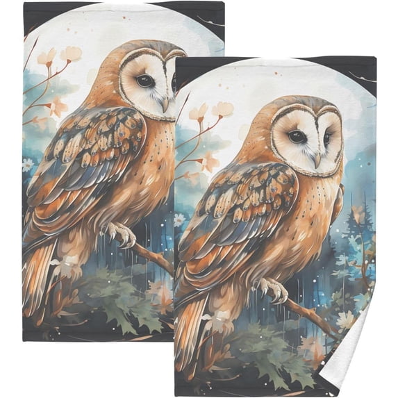 Coolnut Hand Towels Set - Elegant Owl Painting Print for Bathroom Kitchen Travel 16×28 in/2 Pcs, Cotton Bath Towels Lightweight Quickdry for Bathroom Ktichen Travel SPA Gym