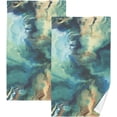thumbnail image 1 of Coolnut Hand Towels Teal Liquid Color Patterned 2 PCS, Cotton Bath Towel for Drying Face Hands Body Decorative Water Absorbent Lightweight Towels for Bathroom Ktichen Travel Gym, 16"x28", 1 of 6