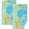 thumbnail image 1 of Coolnut Hand Towels World Map Classic Patterned 2 PCS, Cotton Bath Towel for Drying Face Hands Body Decorative Water Absorbent Lightweight Towels for Bathroom Ktichen Travel Gym, 16"x28", 1 of 6