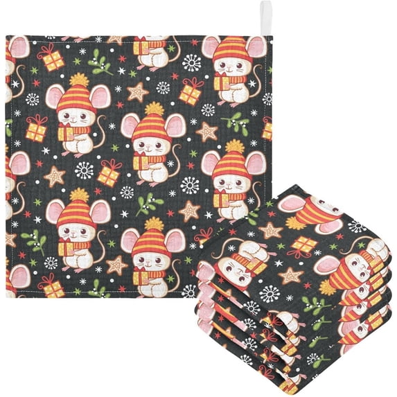 Coolnut Happy New Year Mouse Baby Muslin Washcloths Face Towel, 3 PCS Burp Cloths Cotton Wipes Infant Wash Cloth for Newborn Boys Girls 12x12 inches