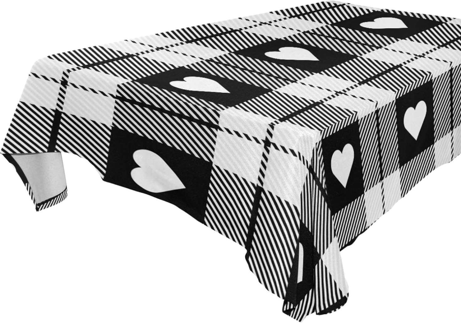 Coolnut Heart Buffalo Plaid Black & White Tablecloth, 54"x54" Durable ...