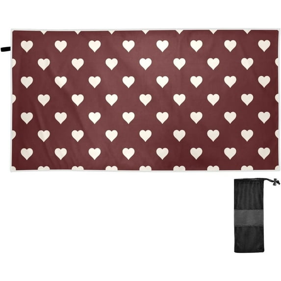 Coolnut Heart Love Coffee Brown Beach Towel Fast Drying Camping Towels Sand Free Beach Blanket Soft Absorbent Travel Sport Towel for Gym Bath Shower Swimming 30" x 60" Washcloth Gift