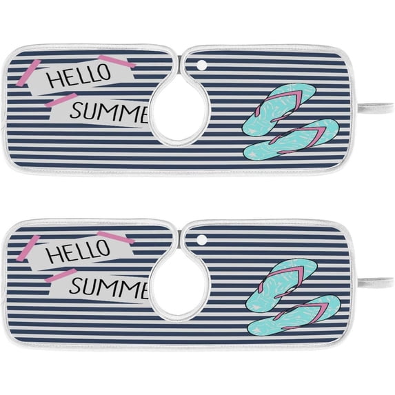 Coolnut Hello Summer Strip Sink Splash Guard for Faucet 2 Packs Faucet Absorbent Mats, Beach Slipper Faucet Handle Drip Catcher Quickly Drying Mat for Kitchen Counter Bathroom RV, 14.9"x5.5"