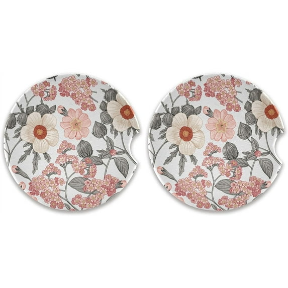Coolnut Hibiscus Wildflowers Car Coasters, Set of 2 Non-Slip Coasters with Finger Grooves for Most car interiors, Unisex Home Decor