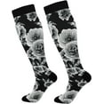 thumbnail image 1 of Coolnut High Elasticity Compression Socks, High Knee Socks Adult Universal Leisure Relieve Fatigue, Black Grey Flowers Travel Daily with Running (1 Pair) Gift, 1 of 7