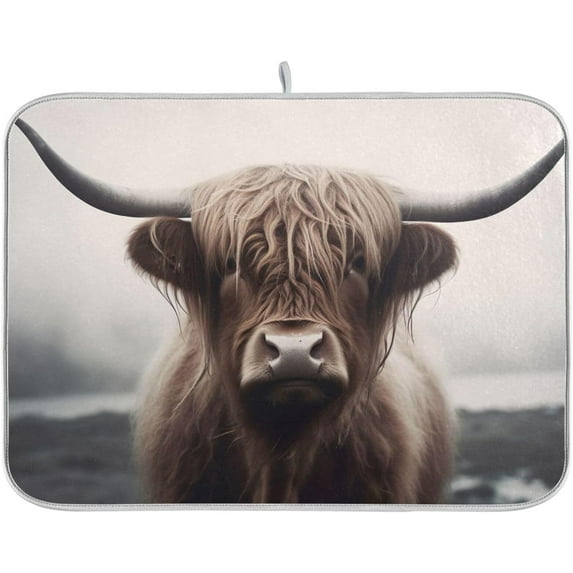 Coolnut Highland Cow Dish Drying Mat for Kitchen Counter, Ultra Absorbent Reversible Microfiber Dishes Drying Rack Pad Heat-resistant Mats 18x24in Home Decor