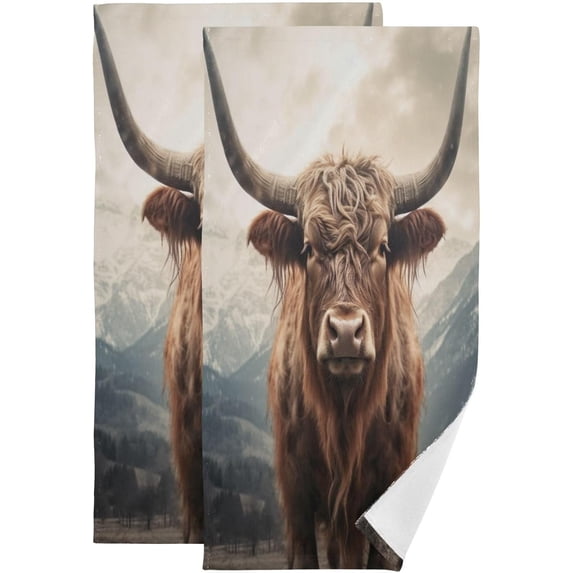 Coolnut Highland Cows Hand Towels Set of 2 Ultra Soft and Highly Absorbent Bathroom Decorative Towels Breathable & Comfort Fingertip Towels for Bathroom Gym Shower Spa 14x28 Inch Wash cloth