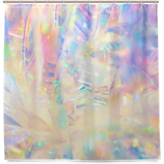 Coolnut Holographic Iridescent Metallic Bath Shower Curtain Liners 72x72in 100% Polyester Curtain Hook