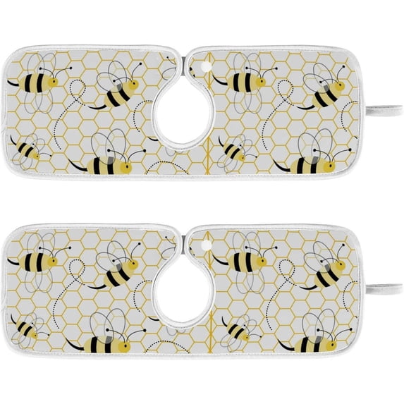 Coolnut Honey Flying Bee 2PCS Faucet Absorbent Mat Kitchen Faucet Sink Splash Guard Microfiber Cloth Faucet Splash Catcher Water Absorbent Mat, Faucet Mat for Kitchen Sink 14x5in