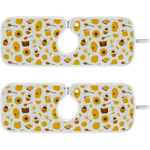 Coolnut Honeycomb Bee 2PCS Faucet Absorbent Mat Kitchen Faucet Sink Splash Guard Microfiber Cloth Faucet Splash Catcher Water Absorbent Mat, Faucet Mat for Kitchen Sink 14x5in