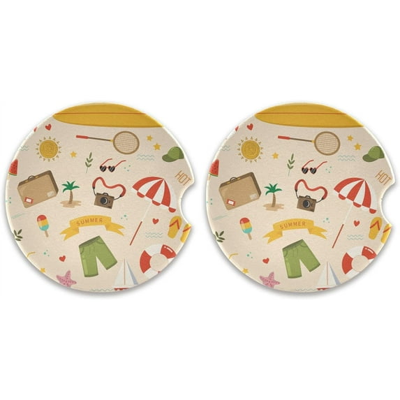 Coolnut Hot Summer Car Coasters Pack of 2,Absorbent Car Coasters,Drink Cup Holder Coasters with A Finger Notch for Easy Removal Home Decor