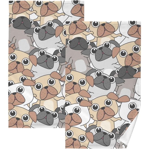Coolnut Huddled Dogs Patterned Hand Towels 2 PCS, Cotton Bath Towel for Drying Face Hands Body Decorative Water Absorbent Lightweight Towels for Bathroom Ktichen Travel Gym, 16"x28"