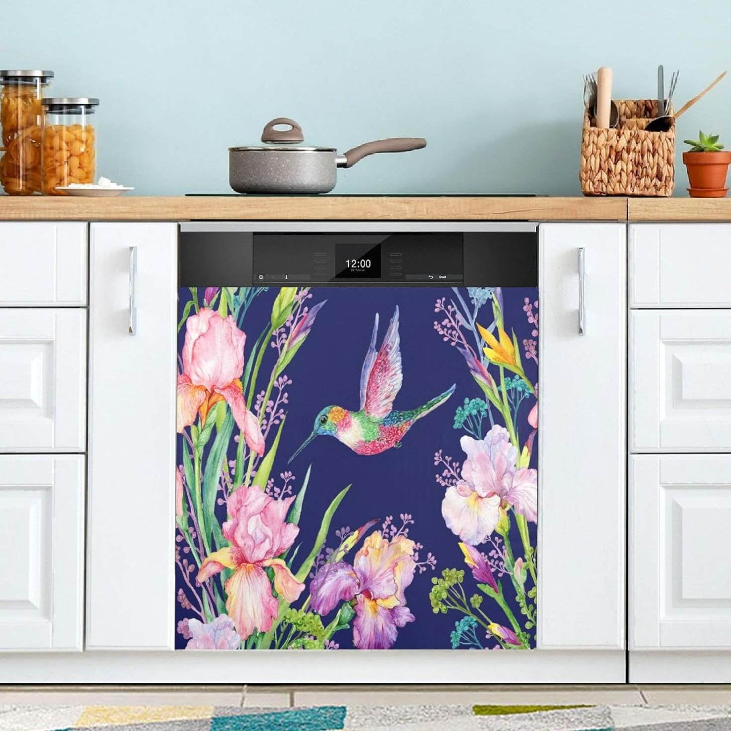 Coolnut Hummingbird Iris Flower Dishwasher Cover for The Front