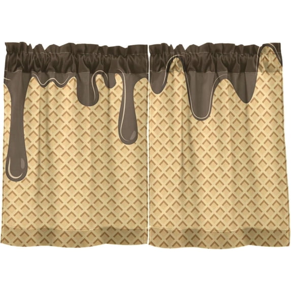 Coolnut Ice Cream Kitchen Curtains 2 Panels, UV Protected Tier Curtains Half Window Curtains Kitchen Tiers for Guest Room Bathroom Sink Laundry Room Basement,24 x 27 Inch
