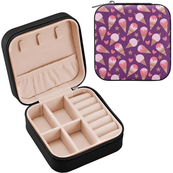 Coolnut Ice Cream Travel Jewelry Box PU Leather Jewelry Organizer Ideal Gift for Women Girls, Portable Mini Jewelry Travel Case for Stud Earrings Rings Necklaces Bracelets Women Gifts