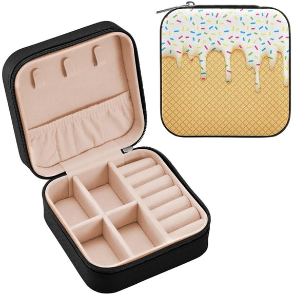 Coolnut Ice Cream Travel Jewelry Box PU Leather Jewelry Organizer Ideal Gift for Women Girls, Portable Mini Jewelry Travel Case for Stud Earrings Rings Necklaces Bracelets Women Gifts