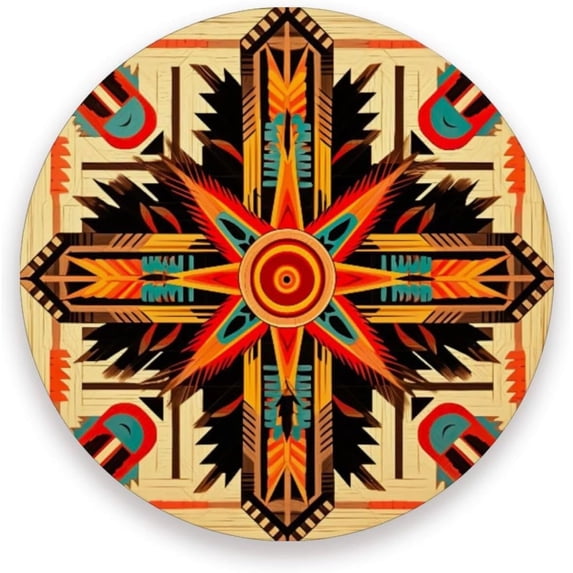 Coolnut Indian Geometric Pattern Coaster, Drinks Round Absorbent Stone Set with Ceramic Stone and Cork Base, Tabletop Protection Mats and Cups Place for 4PCS Home Decor