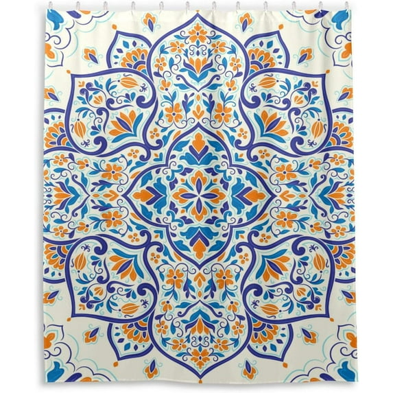 Coolnut Indian Mandala Pattern Bathroom Waterproof Shower Curtain Set Bathtub Curtain with 12 Hooks for Bathroom Decor,Hotel,Room,60x72Inch