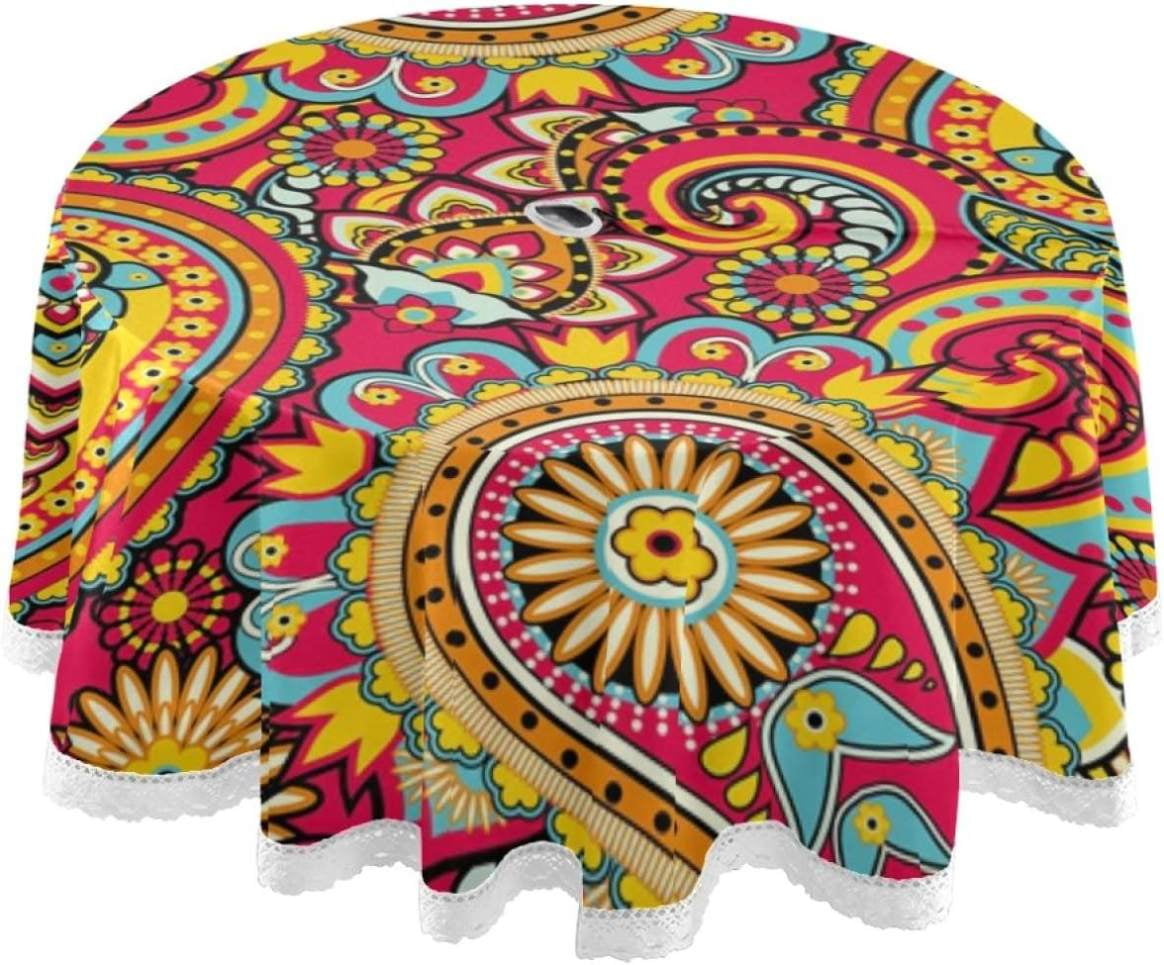 Coolnut Indian Paisley Red Tablecloth, Durable 60" Round Table Cloth