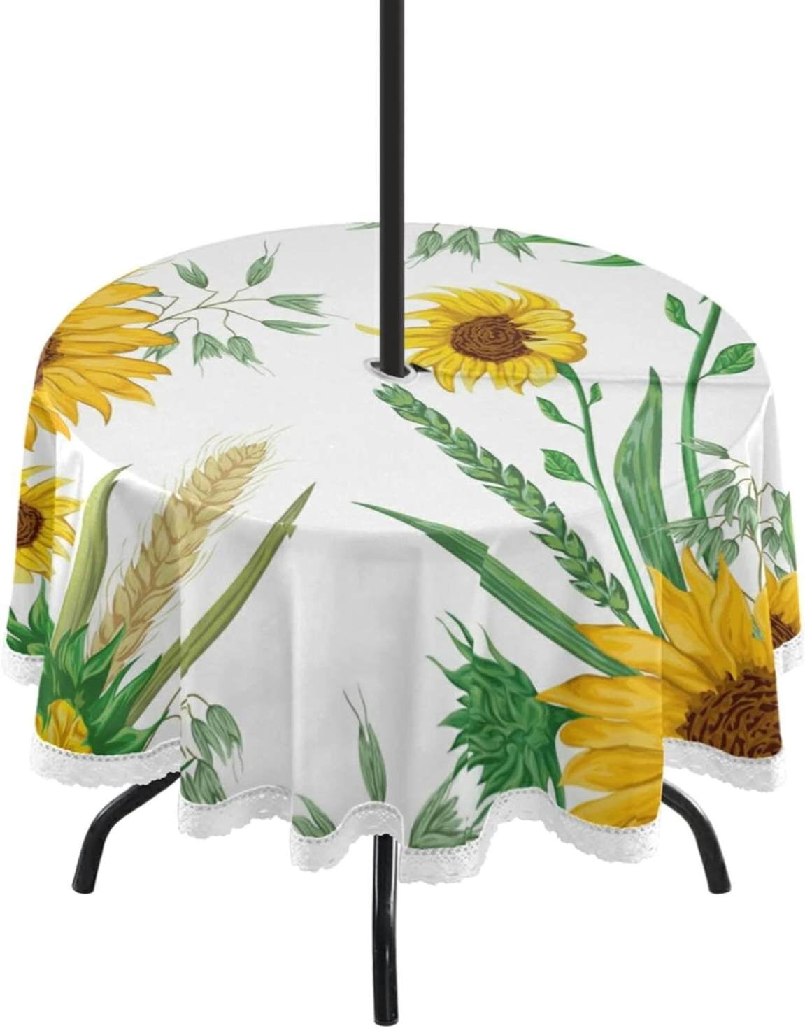 Coolnut Indoor & Outdoor Round Tablecloth 60In,Beautiful Sunflower Bud