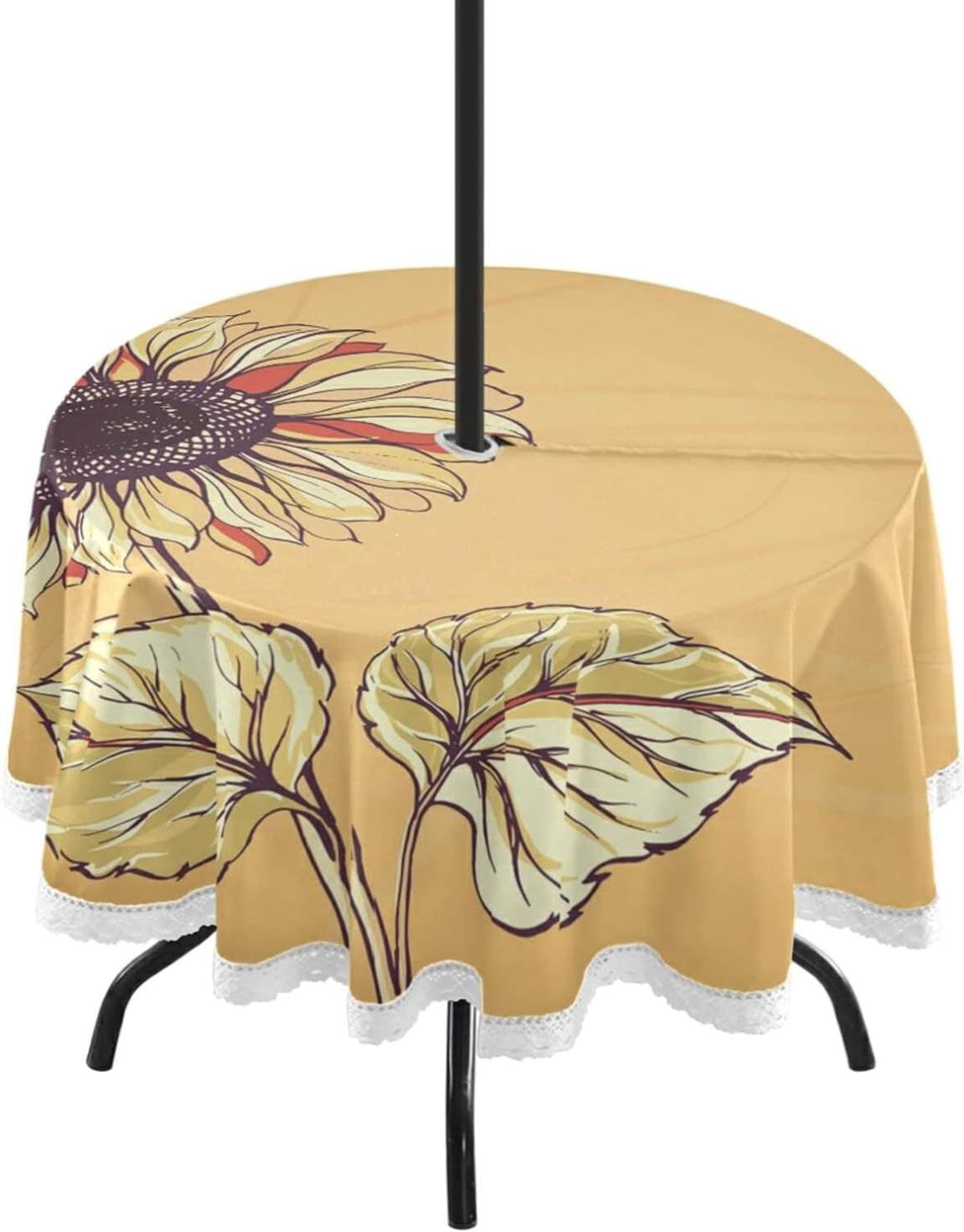 Coolnut Indoor & Outdoor Round Tablecloth 60In,Sunflower Print Waterproof Tablecloth with