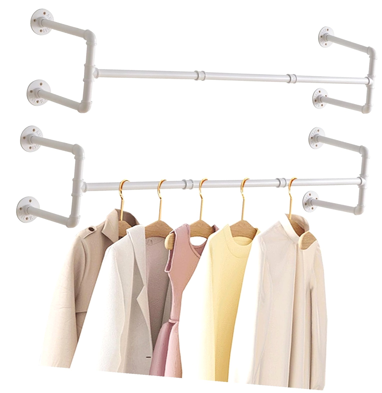 Clothes Rack Set Coolnut Industrial Pipe Clothes Rack Set of 2, 50 Inch Wall Mounted ...
