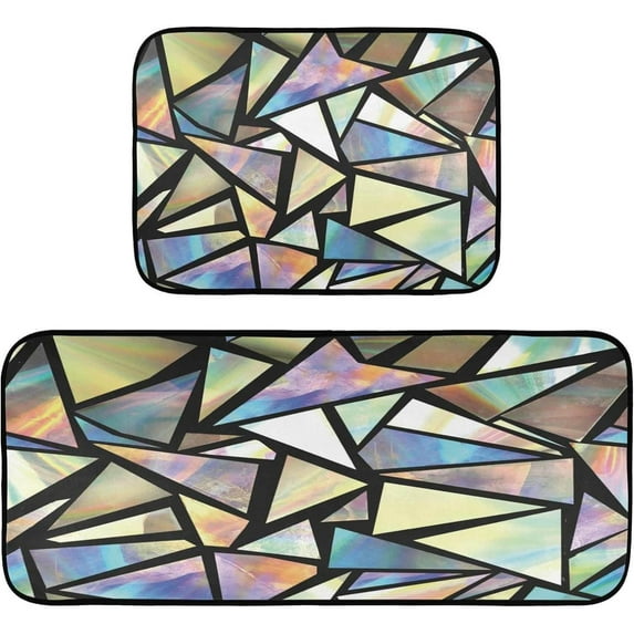 Coolnut Iridescent Triangles Abstract Kitchen Rug,Set of 2 Decoration Non Skid Washable Soft Super Absorbent Anti Kitchen Floor Mats for Kitchen Office Laundry Room Bathroom (19"x27"+19"x47")