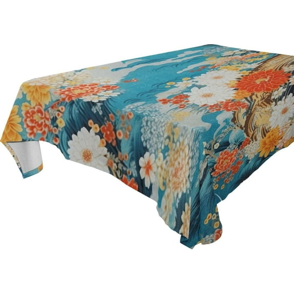 Coolnut Japanese Foral Rectangle Tablecloth Waterproof Polyester Table Clothative Stain Resistant & Wrinkle Resistant Washable Table Cover for Dining Table/Party/Camping 60x60 Inch Decor Gift