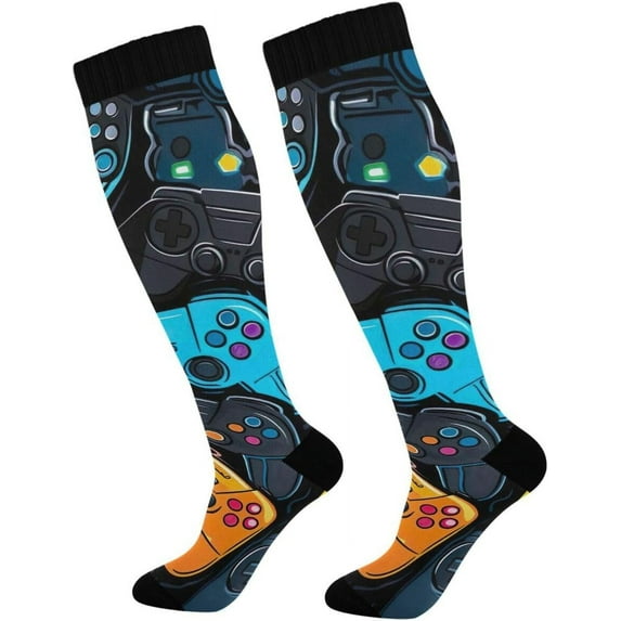 Coolnut Joypad Game Controller Compression Socks Women Men Knee High Stockings 1Pair for Sports, Running, Travel224 Gift