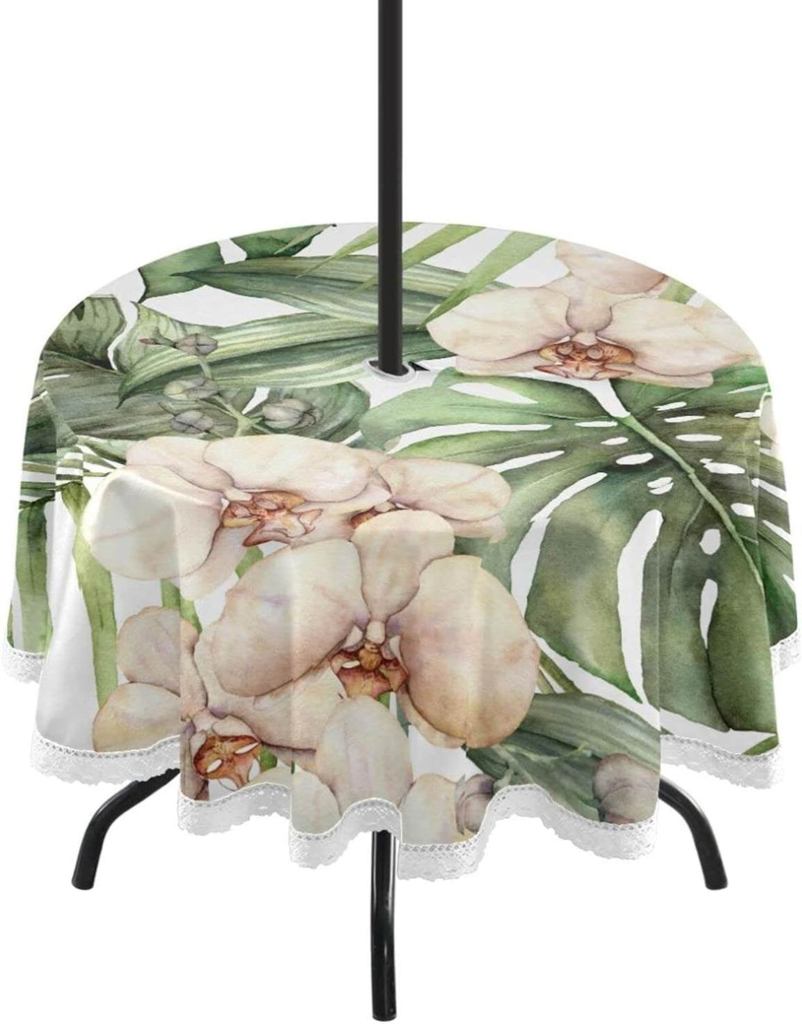 Coolnut Jungle Palm Leaves Round Table Cloth, Heat Resistant Table
