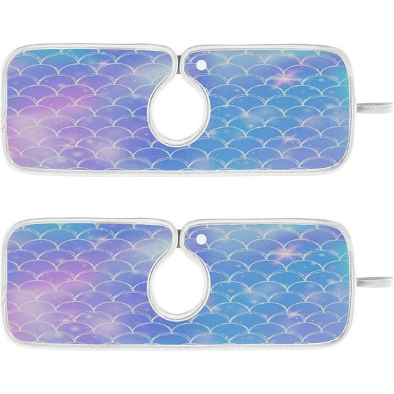 Coolnut Kawaii Mermaid Tail Sink Splash Guard for Faucet 2 Packs Faucet Absorbent Mats, Scales Colorful Faucet Handle Drip Catcher Quickly Drying Mat for Kitchen Counter Bathroom, 30"x5.5" RV