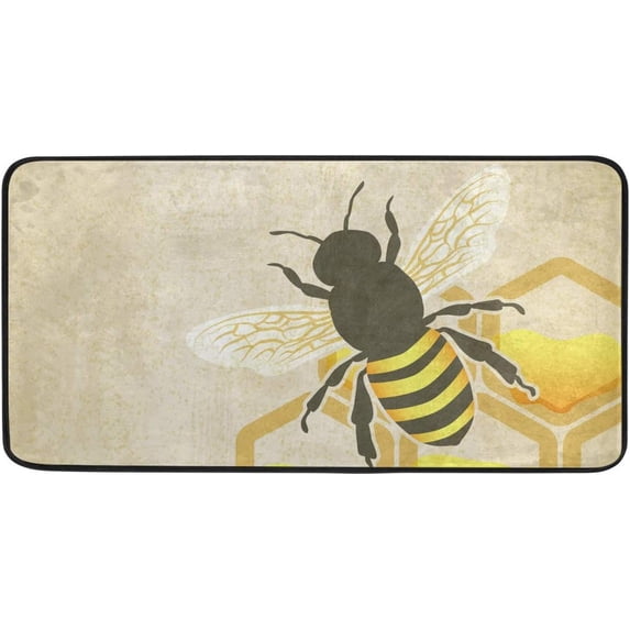 Coolnut Kitchen Mat Bee Honeycomb Kitchen Rug Mat Anti-Fatigue Comfort Floor Mat Non Slip Oil Stain Resistant Easy to Clean Kitchen Rug Bath Rug Carpet for Indoor Outdoor Doormat Home Decor Gifts