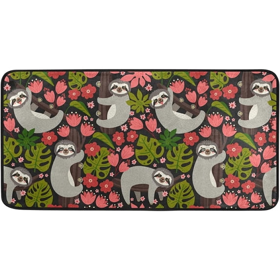 Coolnut Kitchen Mat Cute Sloth Floral Kitchen Rug Mat Anti-Fatigue Comfort Floor Mat Non Slip Oil Stain Resistant Easy to Clean Kitchen Rug Bath Rug Carpet for Doormat Home Decor Gifts