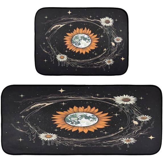 Coolnut Kitchen Rug Set of 2, Daisy Earth Cushioned Anti-Fatigue Kitchen Mat Non Slip Washable Floor Mat Comfort Standing Mats for Office, Home, Laundry Room Home Decor Gifts
