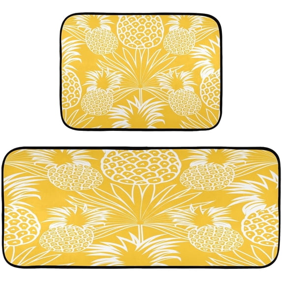 Coolnut Kitchen Rug Set of 2, Summer Pineapple Cushioned Anti-Fatigue Kitchen Mat Non Slip Washable Floor Mat Comfort Standing Mats for Office, Home, Laundry Room Home Decor Gifts
