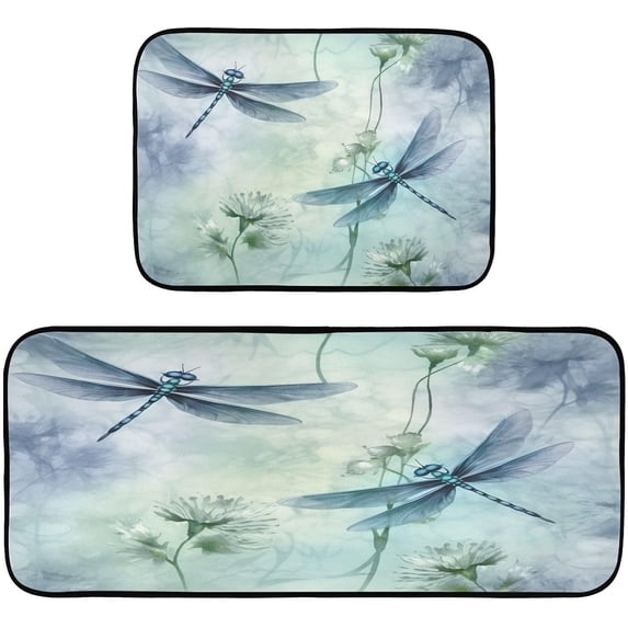 Coolnut Kitchen Rug Set of 2, Watercolor Dragonflies Cushioned Anti-Fatigue Kitchen Mat Non Slip Washable Floor Mat Comfort Standing Mats for Office, Home, Laundry Room Home Decor Gifts