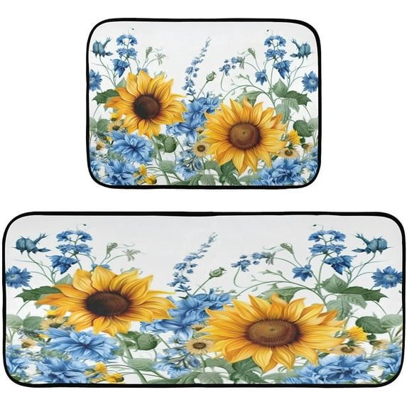 Coolnut Kitchen Rugs 2 Piece Waterproof Non Slip Kitchen Mat Sunflowers Kitchen Rug Set for Sink Office Kitchen Cafe, 19.7"x47.2"+19.7"x27.6" Home Decor Gifts