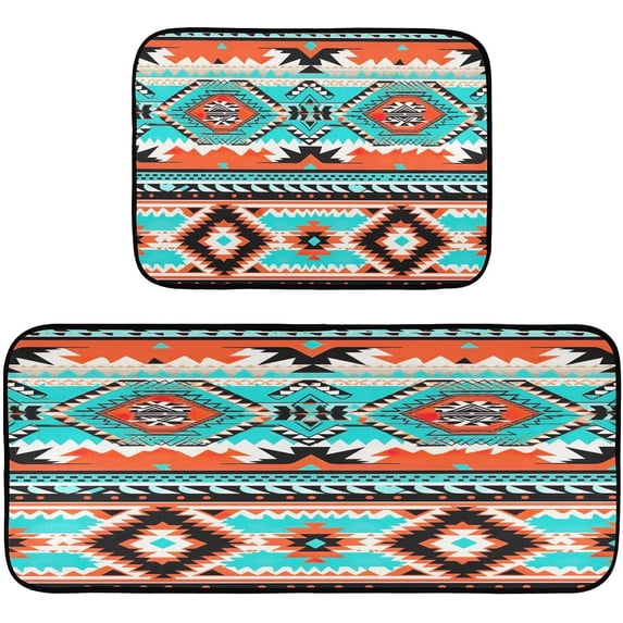 Coolnut Kitchen Rugs 2 Piece Waterproof Non Slip Kitchen Mat Ethnic Stripe Kitchen Rug Set for Sink Office Kitchen Cafe, 19.7"x47.2"+19.7"x27.6" Home Decor Gifts
