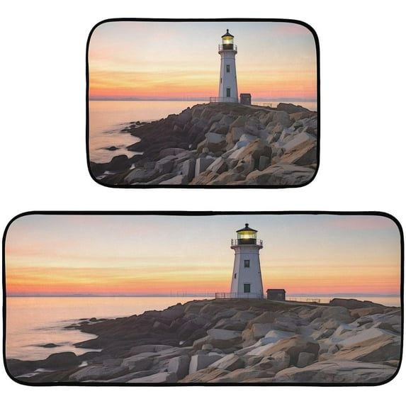 Coolnut Kitchen Rugs 2 Piece Waterproof Non Slip Kitchen Mat Lighthouse Kitchen Rug Set for Sink Office Kitchen Cafe, 19.7"x47.2"+19.7"x27.6" Home Decor Gifts
