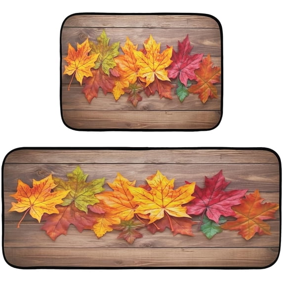 Coolnut Kitchen Rugs 2 Piece Waterproof Non Slip Kitchen Mat Maple Leaves on Wood Kitchen Rug Set for Sink Office Kitchen Cafe, 19.7"x47.2"+19.7"x27.6" Home Decor Gifts