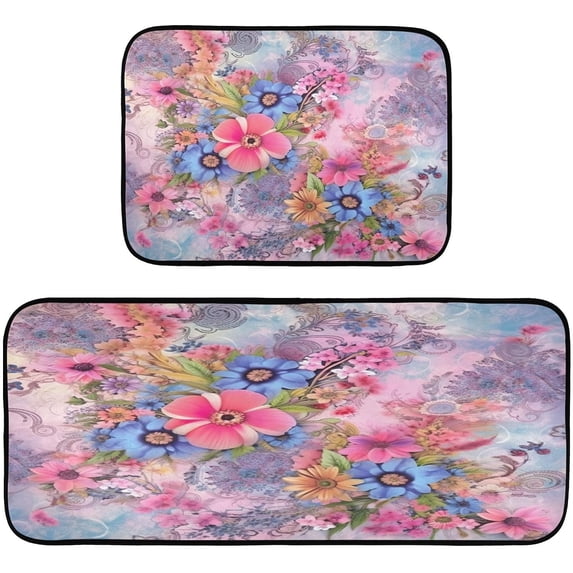 Coolnut Kitchen Rugs 2 Piece Waterproof Non Slip Kitchen Mat Modern Flower Kitchen Rug Set for Sink Office Kitchen Cafe, 19.7"x47.2"+19.7"x27.6" Home Decor Gifts