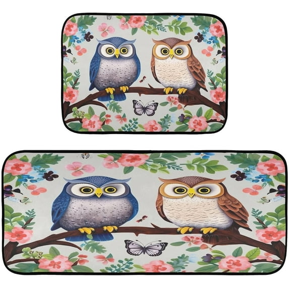 Coolnut Kitchen Rugs 2 Piece Waterproof Non Slip Kitchen Mat Owls Sitting on Branch Kitchen Rug Set for Sink Office Kitchen Cafe, 19.7"x47.2"+19.7"x27.6" Home Decor Gifts
