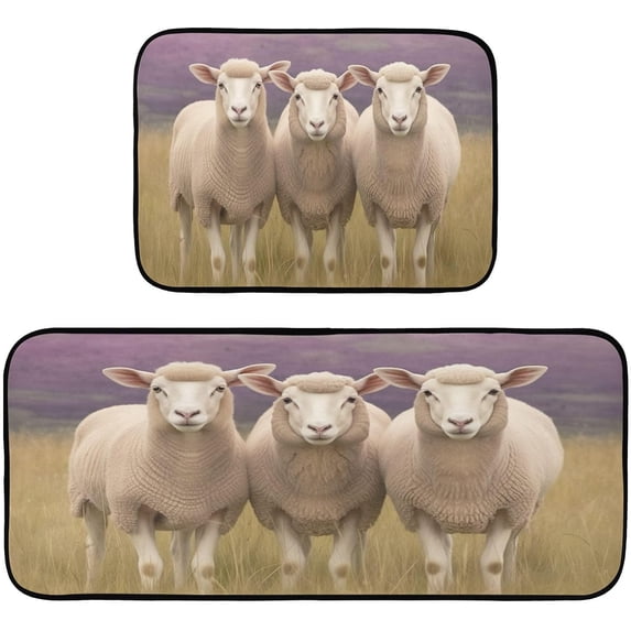 Coolnut Kitchen Rugs 2 Piece Waterproof Non Slip Kitchen Mat Sheeps in Field Kitchen Rug Set for Sink Office Kitchen Cafe, 19.7"x47.2"+19.7"x27.6" Home Decor Gifts