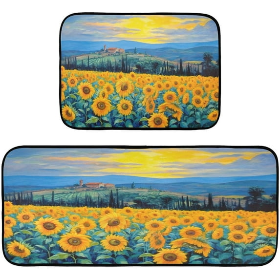 Coolnut Kitchen Rugs 2 Piece Waterproof Non Slip Kitchen Mat Sunflowers Kitchen Rug Set for Sink Office Kitchen Cafe, 19.7"x47.2"+19.7"x27.6" Home Decor Gifts