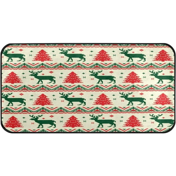 Coolnut Kitchen Rugs,Christmas Elk Non Slip Washable Cushioned Carpets Polyester AntiFatigue Comfort Porch Floor Mat Christmas Decoration 39×20 in