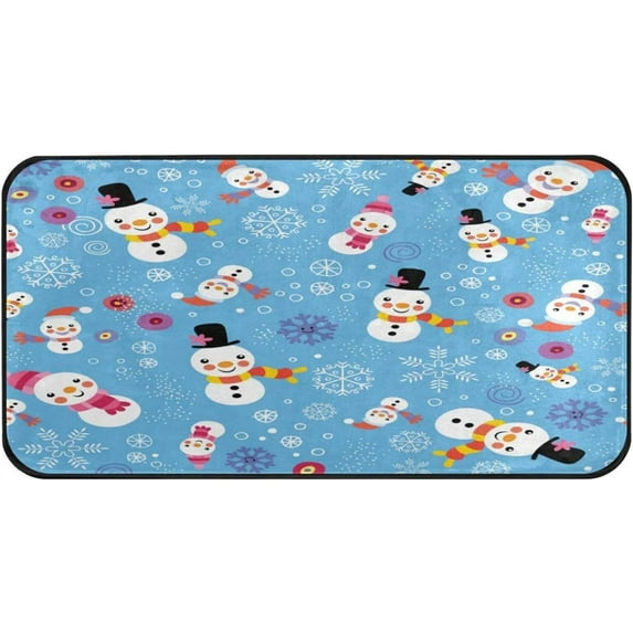 Coolnut Kitchen Rugs,Funny Cartoon Snowman Non Slip Washable Cushioned Carpets Polyester AntiFatigue Comfort Porch Floor Mat Christmas Decoration 39×20 in