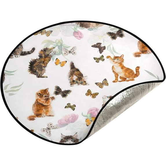 Coolnut Kitten Cat Peony Flowers Christmas Tree Mat Round Christmas Tree Stand Mat Decoration for Holiday Party Home Christmas Day Ornaments Floor Door, 28.3"